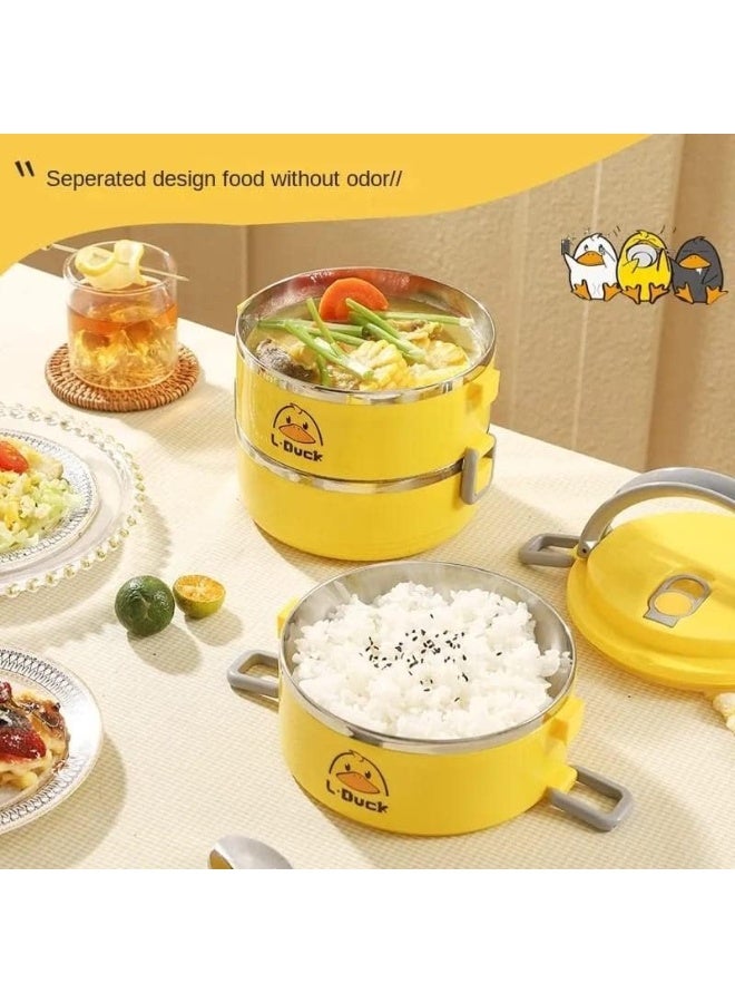 Duck 3-Tier Duck-Shaped Stainless Steel Lunch Box 2.1L – Insulated Thermos Keeps Food Hot for 3 Hours or Cold for 4 Hours – Multi-Layer Design for Separating Different Foods – Portable, Easy to Clean, Ideal for School, Office, Picnic & Travel-Yellow - Image 5